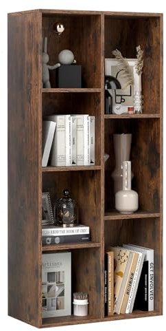KOMFOTTEU Libreria Verticale con 8 Cubi, Mobile Contenitore in Legno, con 2 Dispositivi Antiribaltamento, Libreria Scaffale per Soggiorno, Camera da Letto, Ufficio, 49,5 x 23 x 106 cm (Marrone)