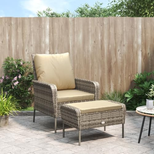 Nqyjm Gartenstuhl, Gartenstuhl mit Hocker, hellbraun, Polyrattan, für Garten, Strand, Balkon, Terrasse, Camping