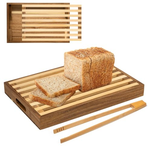 Pilikoll Wooden Bread Board with Crumb Tray for Bread, Baguette, Rolls