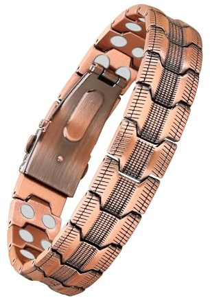MagEnergy Bracciale in rame per uomini, 99,99% rame puro, magneti doppi forti, bracciale magnetico con chiusura a farfalla, lunghezza regolabile con strumento di adattamento della taglia (rame)