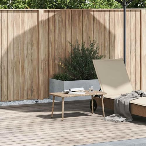 fadaoet Garten-Couchtisch rechteckig Beige 80x40x37 cm Poly Rattan Gartenmöbel Outdoor Tisch mit stabilem Stahlrahmen ideal für Patio und Gartenbereich
