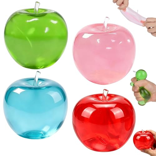 Apple Squishy Stressball, 4 Stück Anti Stress Spielzeug Squishy Fidget Toys | Apfel Quetschbare Antistressball für Kinder Erwachsene ADHD Autismus Geburtstag Klassenzimmer Geschenke