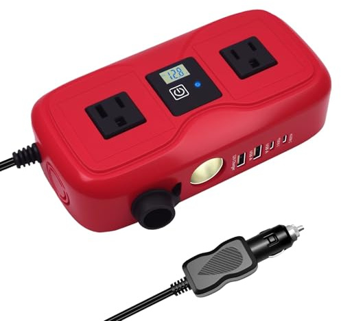 Convertisseur Convertisseur D'adaptateur D'inverseur Puissance Voiture D'affichage Crête 12V À 220V 200W avec 3.6A Double USB Type-c UE(US Plug Red)