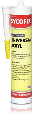 Universal Acryl weiß 310ml, für Innen und Außen, zum optimalen Abdichten und Schließen von Rissen oder Fugen, schnell trocknend, überstreichbar, wasserdicht, standfest, Kartusche, Wand & Decke Acryl