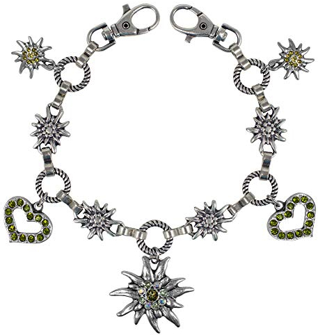 Charivari Kette mit Edelweiß und Swarovski Strass - Olivgrün