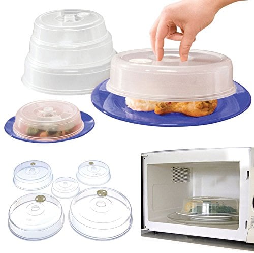 Top Home Solutions Set of 5 Microwave Plate Covers with Adjustable Steam Vents; Microwave Splatter Covers - Mixed Sizes for Large & Small Food Plates Bowls
