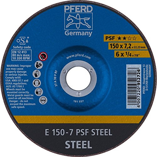 PFERD Schruppscheibe PSF STEEL, 10 Stück | 150 x 7,2 x 22,23 mm, gekröpft | 62015628 – für Stahl
