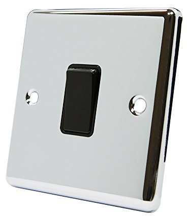 AET CPCINTBL Polished Chrome Classical Intermediate Black Insert Plastic Rocker Switch-10 Amp Single 1 Gang 3 Way Light Switch, 240 V
