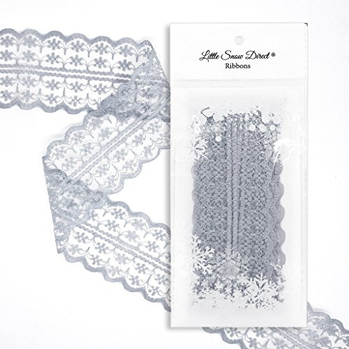 Little Snow Direct® 47mm x 2 Metres Vintage Style Lace Ribbon Trimming Bridal Wedding Scalloped Edge – 25 Colours Available - Silver Grey