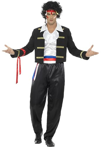 Smiffys 80s New Romantic Costume, Black with Jacket, Trousers, Mock Shirt & Headband, 1980's Fancy Dress, 1980s Dress Up Costumes