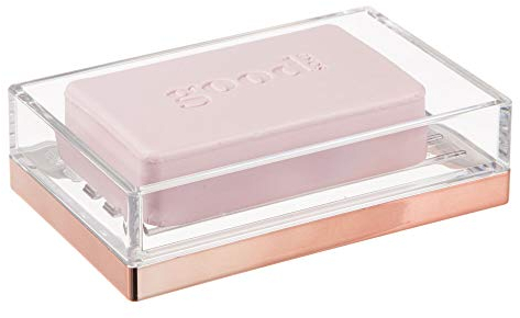 iDesign 41088Eu Porte-Savon, Clarity, pour les Meubles-Lavabos, Éviers de Cuisine Plastique Transparent/Or Rosé 12, 7 X 8, 3 X 3, 4 cm