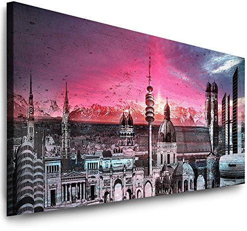 Julia-Art Leinwandbilder - 150 mal 60 cm Bild München Skyline, Stadt Wandbilder sind fertig gerahmt - verschiedene Motive - Kunstdrucke XXL Panorama Mn-01-4