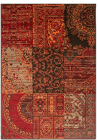 Milan Red Brown Burnt Orange Grey Patchwork Traditional Living Room Rug 280cm x 365cm