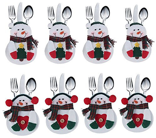 Tenrany Home Weihnachten Besteck Besteckhalter Taschen Set, 8 Stücke Weihnachten Schneemann Bestecktaschen Besteckhalter Dekoration für Messer & Gabel Besteckbeutel Tischdeko Dekoration