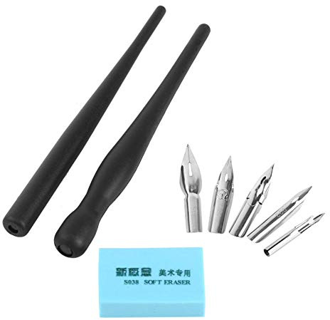 Fdit Dessinée Ensemble De Stylos De Calligraphie Kit De Dessin d'Anime Avec 5 Crayons Interchangeables 2 Porte-Stylos Et Gomme