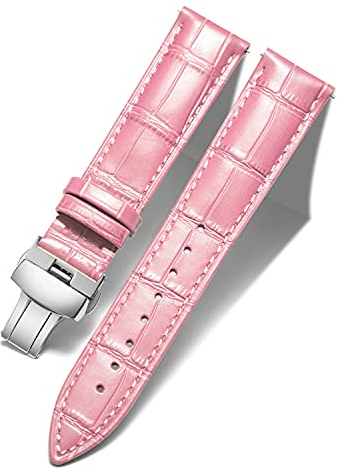 BINLUN Leder Uhrenarmband Lederarmband Ersatz Uhrenarmbänder für Herren Damen mit Silber/Gold/Roségold Schmetterling Faltschließe 12-24mm(18mm Rosa-Silber Schnalle)