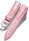 BINLUN Leder Uhrenarmband Lederarmband Ersatz Uhrenarmbänder für Herren Damen mit Silber/Gold/Roségold Schmetterling Faltschließe 12-24mm(18mm Rosa-Silber Schnalle)