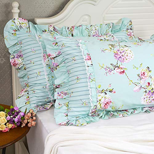 FADFAY Pillowshams Ruffle Pillowcover Beautiful Farmhouse Bed Shams Blue (Blue, Standard Size 19× 29inch)