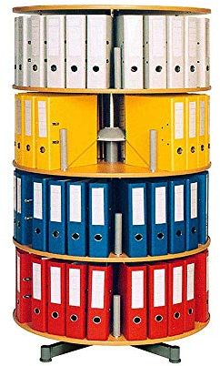 Ordner-Drehsäule mit 4 Etagen, für bis 80 breite DIN-Ordner, Böden Buche-Dekor, Höhe 1560 mm, Ø 810 mm