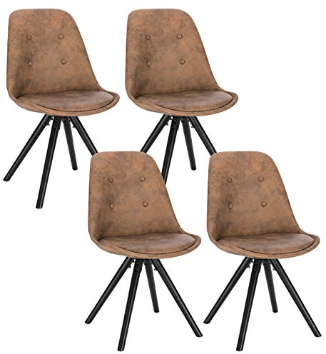 WOLTU Esszimmerstühle 4er Set, Küchenstuhl, Skandinavisch Design, schminktisch Stuhl, Loungesessel, Polsterstuhl, Retro Design Gepolsterter Stuhl, Sitzfläche aus Stoffbezug, Dunkelbraun, BH268dbr-4