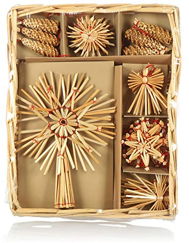 COM-FOUR® 26x Strohsterne im Mix-Set - Christbaum-Schmuck - Stroh-Anhänger für den Weihnachtsbaum - natürlicher Christbaum-Behang - Weihnachtsdekoration (26-teilig - Set1)