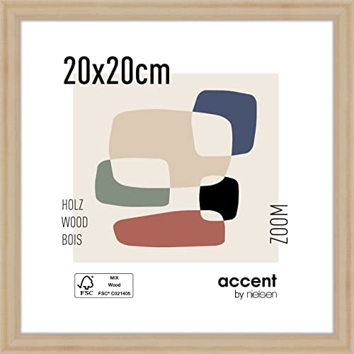 accent by nielsen Bilderrahmen, 20 x 20 cm, Holz, Natur, Fotorahmen zum Auftstellen und Aufhängen im Hoch- & Querformat, Echtglas, Zoom