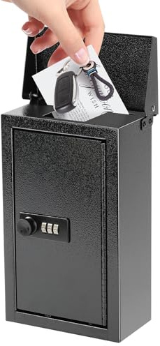 xydled Wall-Mounted Key Drop Box with Combination Lock, Metal Mailbox, Indoor&Outdoor Storage Box, Hanging Secured Postbox, for Home & Business Use, 5.5X 3.0X 9.8 inch, Black
