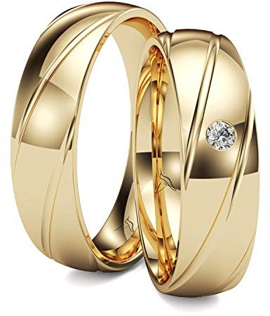 Kolibri Rings GOLD- Eheringe Paarpreis Gold 333 Massiv mit einem Diamanten Trauringe Verlobungsringe Partnerringe 100% Made in Germany- Inkl. Gratis Etui + Gravur + Zertifikat (Hochglanz Poliert)