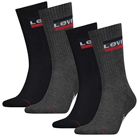 Levi's 4 Paar Levis 144NDL Regular Cut SPR Unisex Socken Strümpfe 902012001, Farbe:Mid Grey/Black, Socken & Strümpfe:43-46