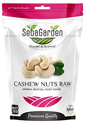 Seba Garden Raw Whole Cashews - Packed Fresh in Resealble Bag - Healthy Protein Food, All Natural, Keto Friendly, Vegan, Gluten Free (1 Kg)