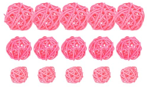 Rattan-Kugeln, 15 Stück, rosa Rattan-Kugeln, dekorative gemischte Korbgeflecht-Kugeln, Vasenfüller, dekorativ für Feiertage, zum Aufhängen, DIY-Papageien, 7 cm