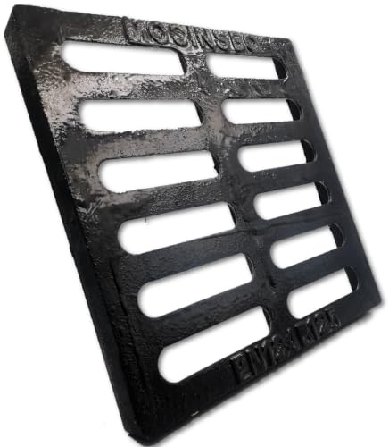 MOSINSBO Cast Iron Drain Grate, Driveway Channel Cover 298 x 298 mm | B125 Heavy-Duty Outdoor Trench Drainage, Black Metal Sewer Cover for Garage, Yard and Surface Water Control, Square