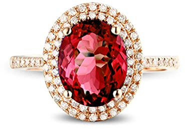 Daesar Verlobungsring Damen Silber 925 Vergoldet, Frauen Ring Halo mit Rot Zirkonia Hochzeit Ringe Silber Ringgröße 57 (18.1)