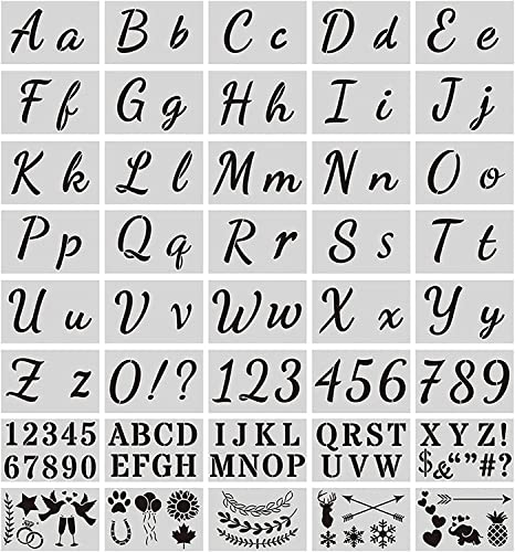 Buchstaben Schablone Alphabet Schablonen 40 Stück Groß und Klein Schriftschablone Set Wiederverwendbare Zahlen Schablonen für DIY Bullet Journal Notizbuch Fotoalbum Sammelalbum