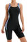 Veranohub Damen Boyleg Einteiliger Badeanzug Knielang Athletisch Racerback Badeanzüge Konservativer Schnitt(Schwarz/C,EU40)