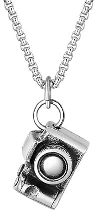 Kubanische Kette Silber, Halskette Herren Kamera Kette Mit Anhänger Edelstahl Herren Schmuck Geschenke für Männer