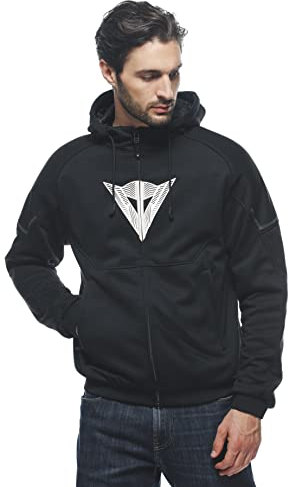 Dainese - Daemon X Safety Hoodie Full Zip, Motorrad Fleecejacke, Mesh Gewebe, Schulter Und Ellbogenprotektoren, Herren Motorradjacke, Schwarz/Schwarz/Weiß, 56