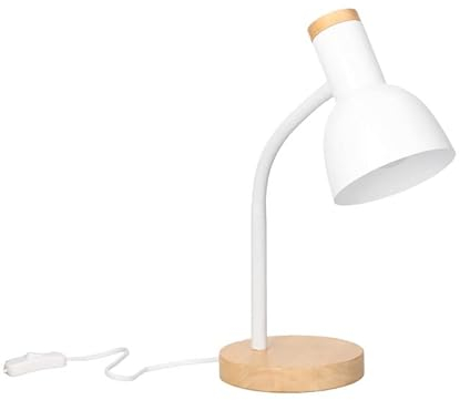 Forlight Mila - Schreibtischlampe im Nordischen Stil. Tischlampe E27 aus Weißem Stahl und Hellem Naturholz