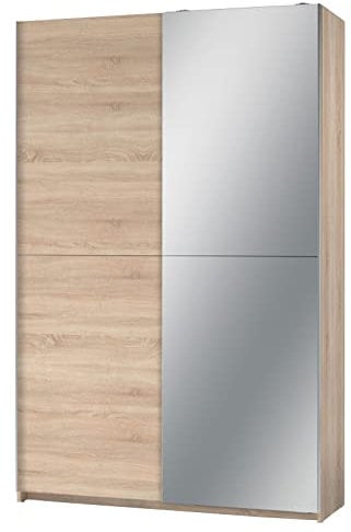 AVANTI TRENDSTORE Armadio con ante scorrevoli in legno laminato, 2 ante, di queste 1 in legno / 1 specchiata. Disponibile in 2 colorazioni diverse. Dimensioni LAP 125x195,5x38 cm