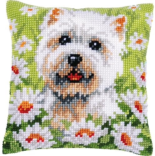 Vervaco Cross Stitch Cushion Kit Dog, White, ca. 40 x 40 cm
