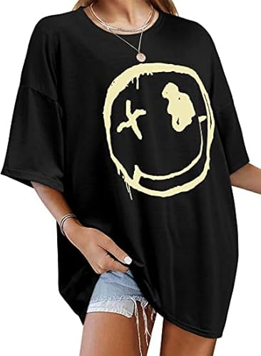 WIEIYM Damen Oversized Good Vibes T-Shirt Tops Casual Tshirts Rundhals Kurzarm T-Shirt Tops Teenager Mädchen Sommer Oberteile,Schwarz,S