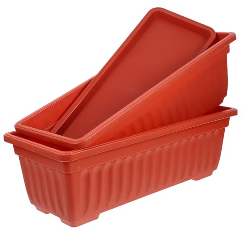 Operitacx 2 Pcs Plant Pots, Rectangular Plastic Plant Pots Flower Pots with Saucer, Pot For Plants Garden Patio Home Decor Dark Red