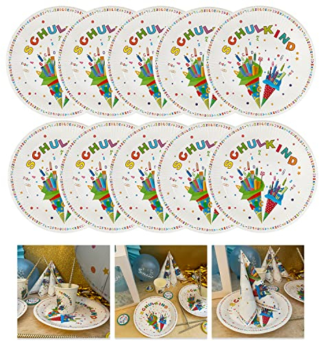 Oblique Unique® Schulkind Party Pappteller Set Papierteller Einwegteller für Schuleinführung Einschulung Tischdeko für Jungen und Mädchen (Bunt - 10 Stück)