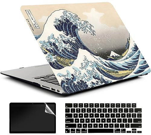 AMCJJ Kompatibel mit MacBook Air M1 Hülle 13 Zoll 2022 2021 2020 A2337/A2179 mit Retina,Schutzhülle Cover & EU Tastaturschutz & Displayschutz,Kanagawa Japan Wave