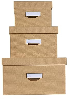 Exacompta 79602E 3er Pack Aufbewahrungsbox aus stabilem Recycling-Karton mit Textileffekt. Je 1x DIN A6+, A5+, A4+. Ordnungsbox mit Deckel Geschenkbox Transportbox Schachtel Allzweckbox Beige
