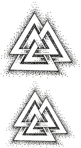 x3 Petit Tatouage Éphémère Valknut Viking - 1 lot de 3 Feuilles tatouage temporaire triangle Nordique | Bras, épaule, cou, cheville, main, jambe | Noir | Homme, Femme - TATTOO YOUR STYLE