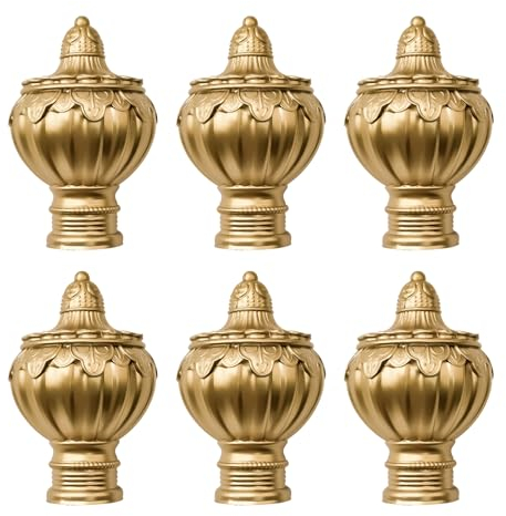UFURMATE Vorhang-Endstücke, 6 Stück, goldfarben, Kunststoff, Gardinenstange, Endstücke, passend für Gardinenstangen mit einem Durchmesser von 28 mm, Spitzenstange