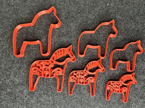 Generisch Dalapferd Ausstechform Cookie Cutter, Set mit 3 Stücken, Rot, Pferd-Design