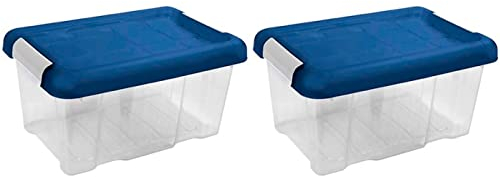 Acan Tradineur - Pack de 2 Cajas de ordenación de plástico - Nº 10 - Transparente con tapa azul - Modelo HG - Capacidad 5 litros - Dimensiones aprox.: 19 x 30 x 14,5 cm