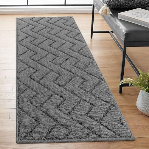 Biscpro Teppich Läufer,50x120cm Waschbarer rutschfest Schmutzfangmatte Teppich läufer für Eingangsbereich Wohnzimmer,Flur,Büro,Schlafzimmer,Küchen-Grau